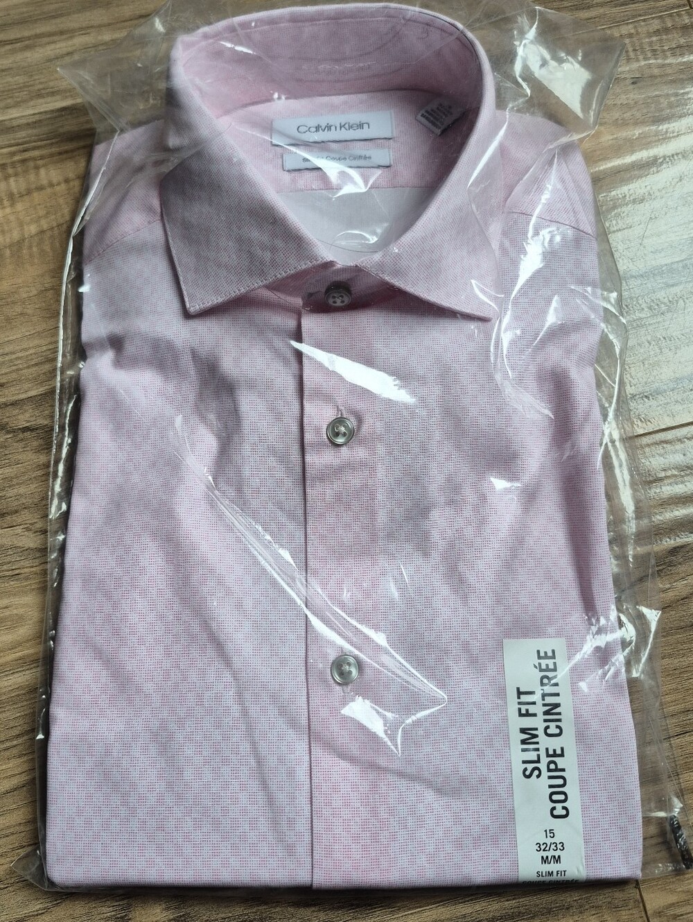 NWT Calvin Klein Pink Dress Shirt Mens Size 15/ 32-33 Slim Fit  100% Cotton